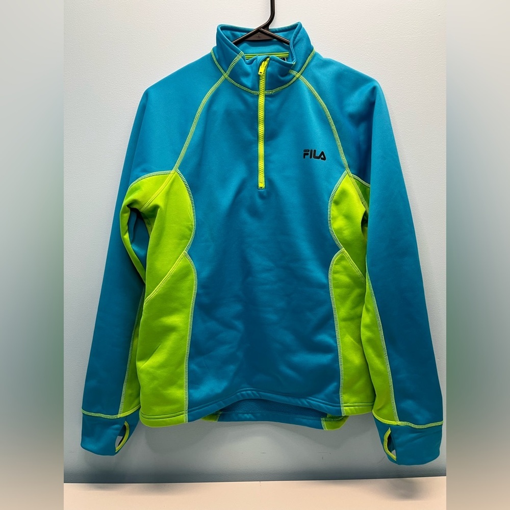 FILA Womens L Yoga Track Jacket Fitness Active Gym Running 1/4 Zip Aqua Green